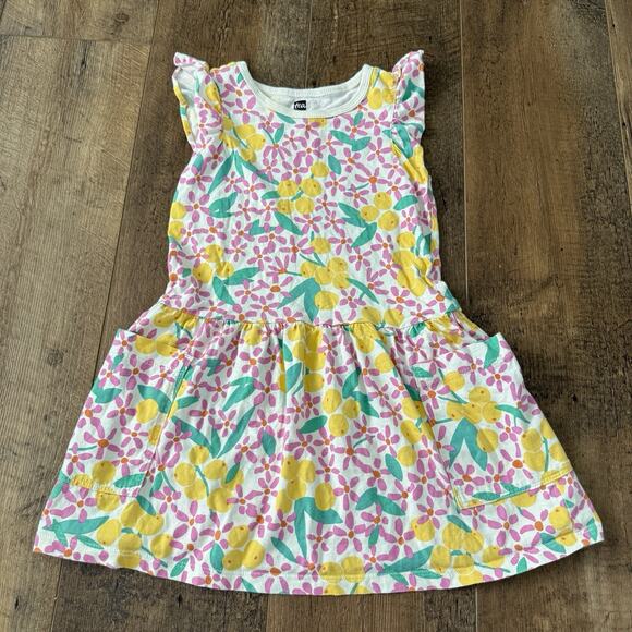TEA COLLECTION Dress Flutter Sleeve Pocket Dress Girls Size 5 Yellow Floral - Picture 2 of 7